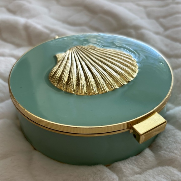 Gold Shell Accent Trinket Box in Seafoam Green with Mirror - Picture 5 of 10